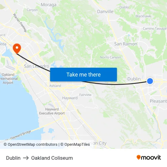 Dublin to Oakland Coliseum map