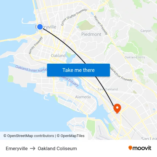 Emeryville to Oakland Coliseum map