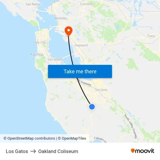 Los Gatos to Oakland Coliseum map