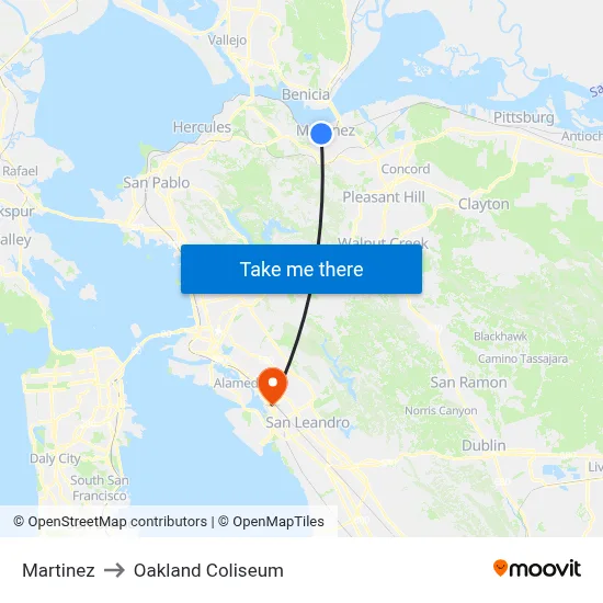 Martinez to Oakland Coliseum map