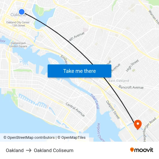 Oakland to Oakland Coliseum map
