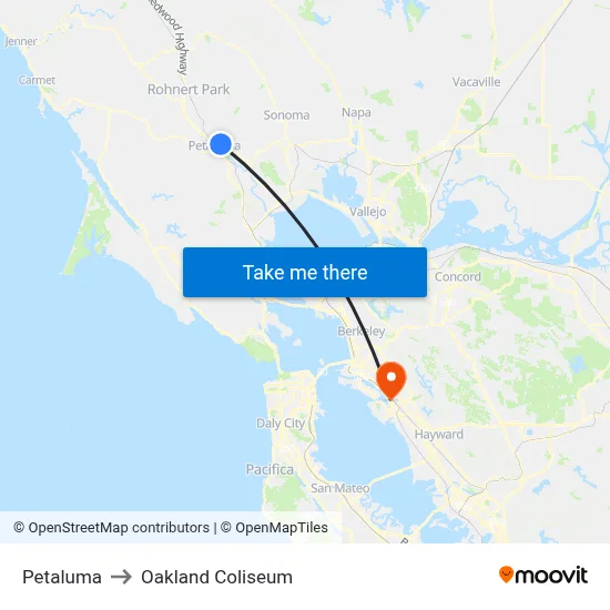 Petaluma to Oakland Coliseum map
