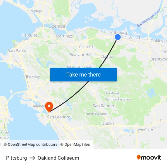 Pittsburg to Oakland Coliseum map