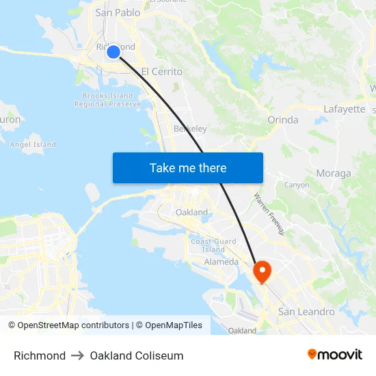 Richmond to Oakland Coliseum map