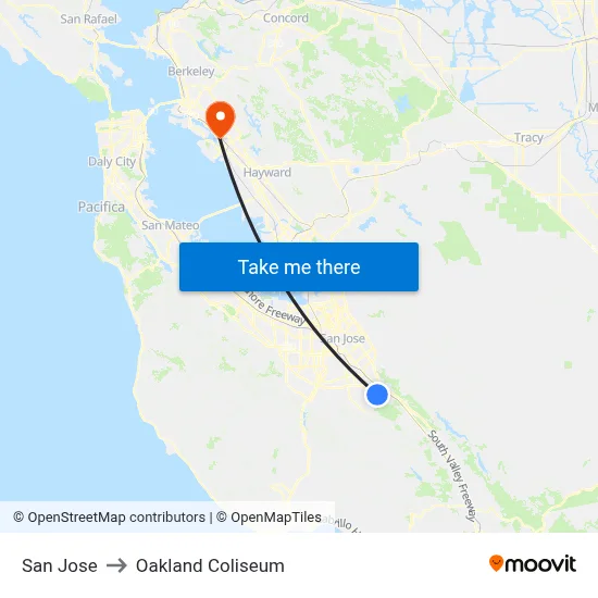 San Jose to Oakland Coliseum map