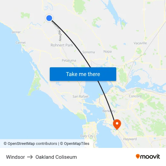 Windsor to Oakland Coliseum map