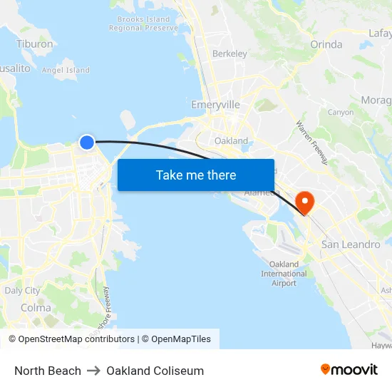 North Beach to Oakland Coliseum map
