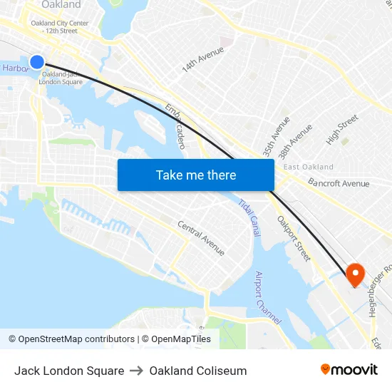 Jack London Square to Oakland Coliseum map