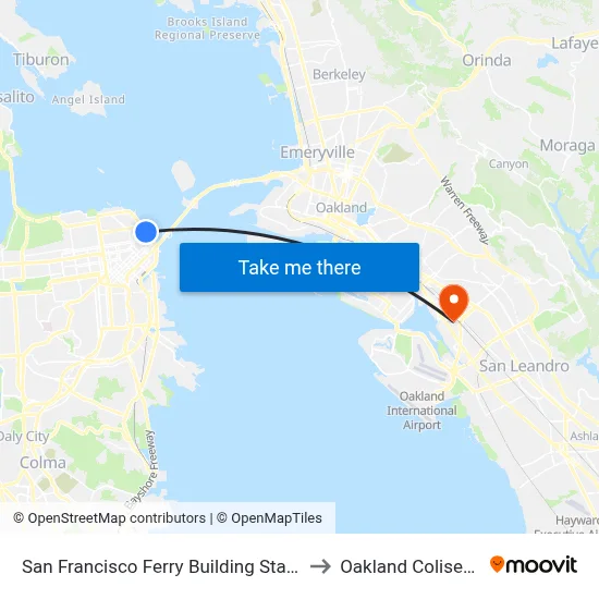 San Francisco Ferry Building Station to Oakland Coliseum map