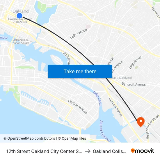 12th Street Oakland City Center Station to Oakland Coliseum map