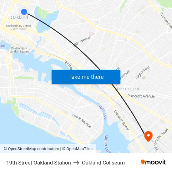 19th Street Oakland Station to Oakland Coliseum map