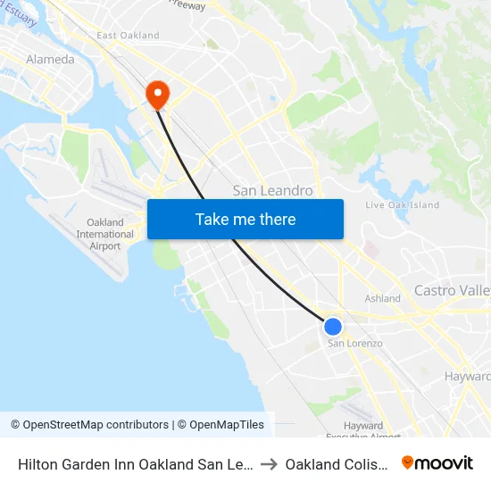 Hilton Garden Inn Oakland San Leandro to Oakland Coliseum map