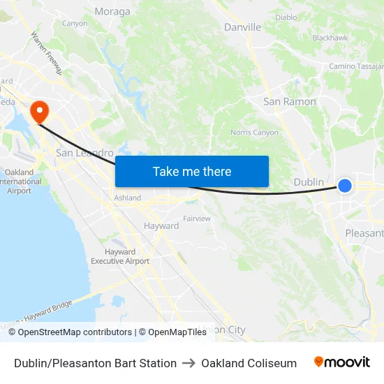 Dublin/Pleasanton Bart Station to Oakland Coliseum map