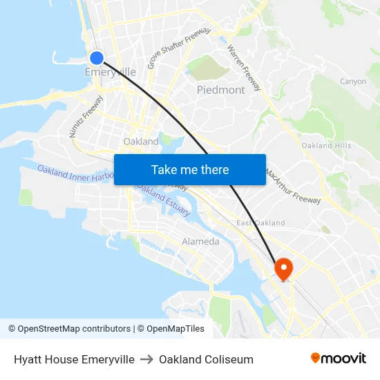 Hyatt House Emeryville to Oakland Coliseum map