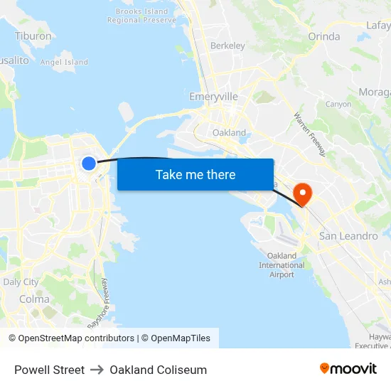 Powell Street to Oakland Coliseum map
