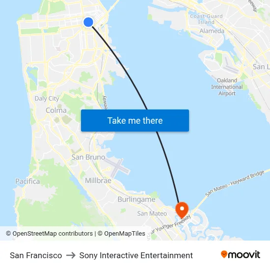 San Francisco to Sony Interactive Entertainment map