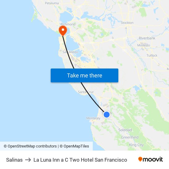 Salinas to La Luna Inn a C Two Hotel San Francisco map