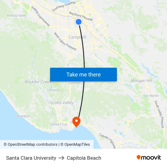 Santa Clara University to Capitola Beach map