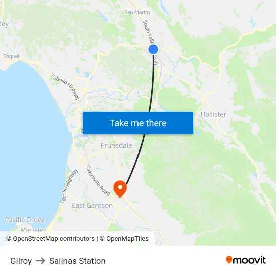 Gilroy to Salinas Station map