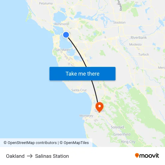 Oakland to Salinas Station map