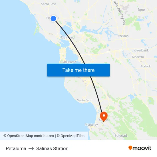 Petaluma to Salinas Station map