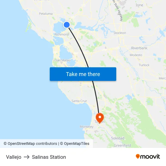 Vallejo to Salinas Station map