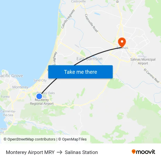 Monterey Airport MRY to Salinas Station map
