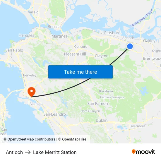 Antioch to Lake Merritt Station map