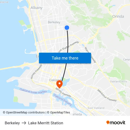 Berkeley to Lake Merritt Station map