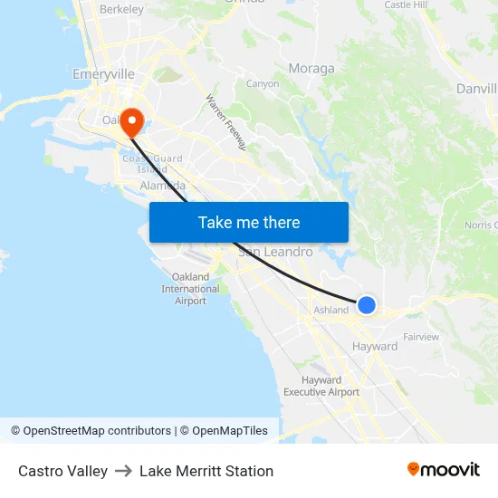 Castro Valley to Lake Merritt Station map