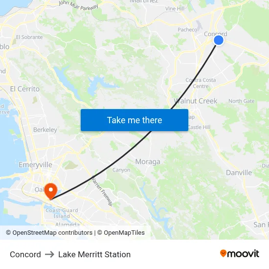 Concord to Lake Merritt Station map