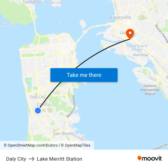 Daly City to Lake Merritt Station map