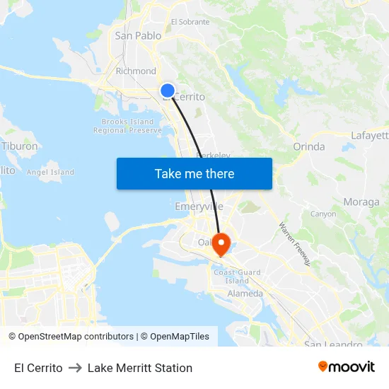 El Cerrito to Lake Merritt Station map