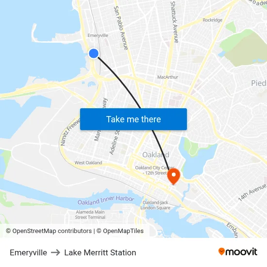 Emeryville to Lake Merritt Station map
