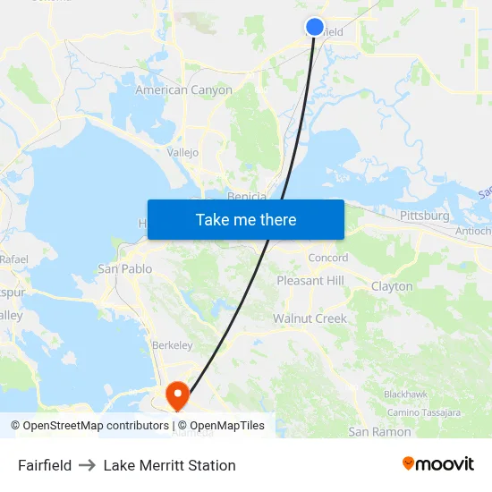 Fairfield to Lake Merritt Station map