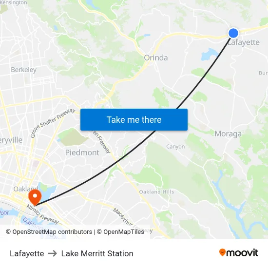 Lafayette to Lake Merritt Station map
