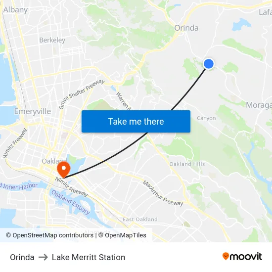 Orinda to Lake Merritt Station map