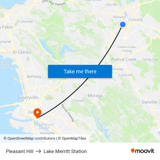 Pleasant Hill to Lake Merritt Station map