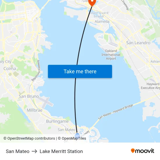 San Mateo to Lake Merritt Station map