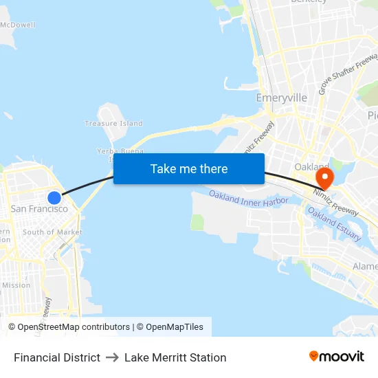 Financial District to Lake Merritt Station map
