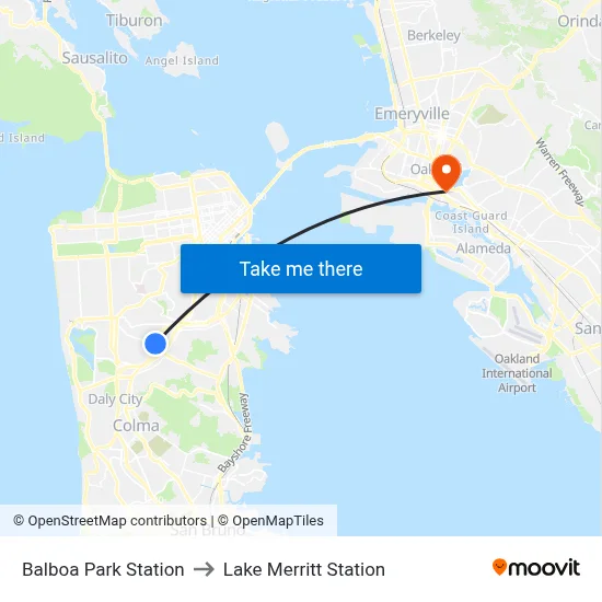 Balboa Park Station to Lake Merritt Station map