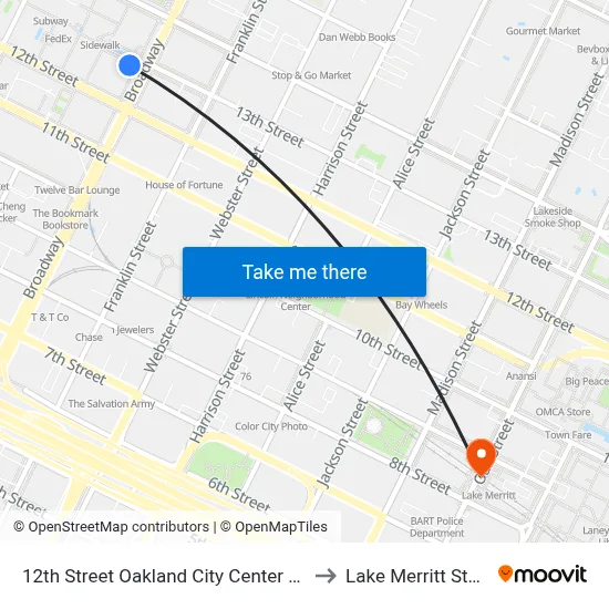 12th Street Oakland City Center Station to Lake Merritt Station map