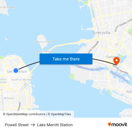 Powell Street to Lake Merritt Station map