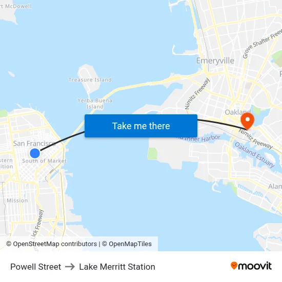 Powell Street to Lake Merritt Station map