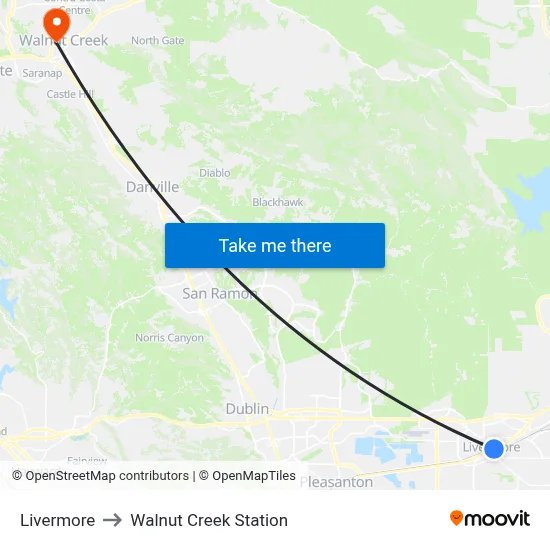 Livermore to Walnut Creek Station map