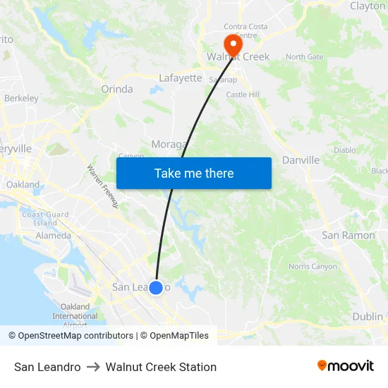 San Leandro to Walnut Creek Station map