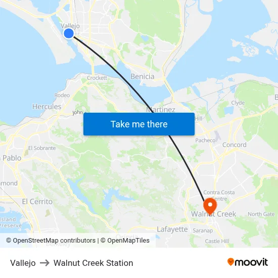 Vallejo to Walnut Creek Station map