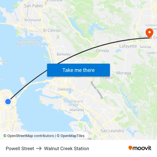 Powell Street to Walnut Creek Station map