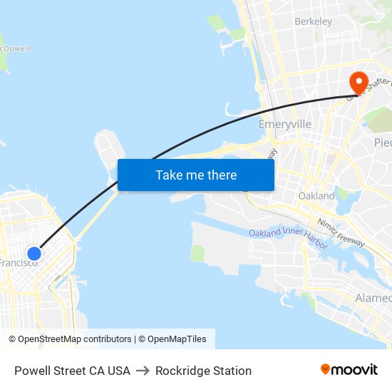 Powell Street CA USA to Rockridge Station map