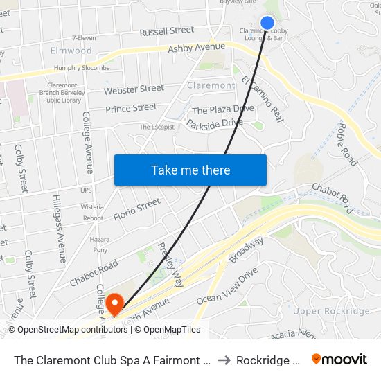The Claremont Club Spa A Fairmont Hotel Berkeley to Rockridge Station map